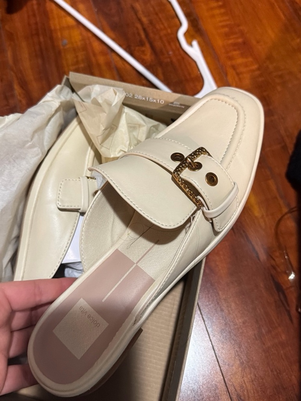 Dolce Vita Cream Slip-On Mules with Gold Buckle